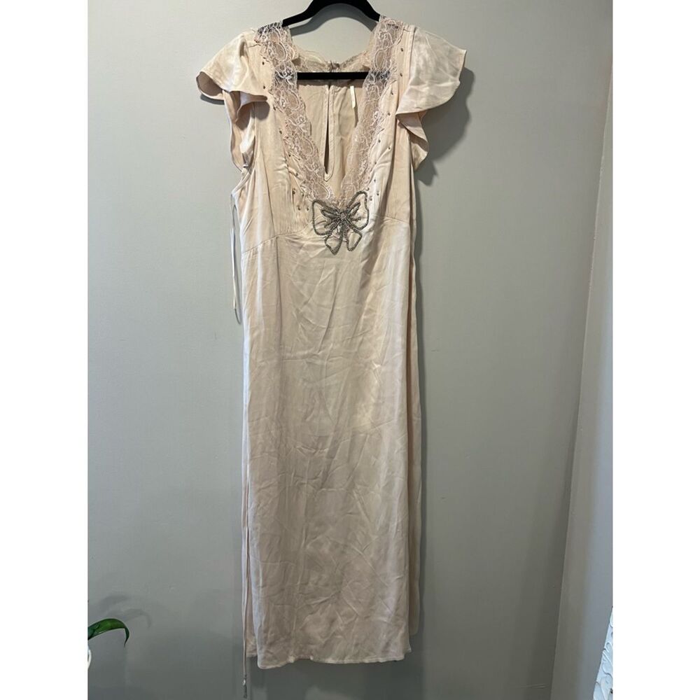Free People Tied With Joy Midi Dress Neutral Lace-Trim Camisole size XL - Picture 8 of 11